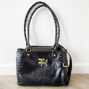 Patricia Nash Black Leather Rosalia Shoulder Bag with Vintage Distressed Leather